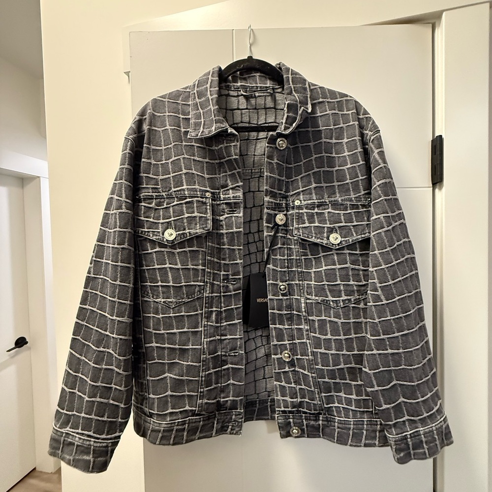 NWT Versace Black and White croc denim unisex Jacket authentic